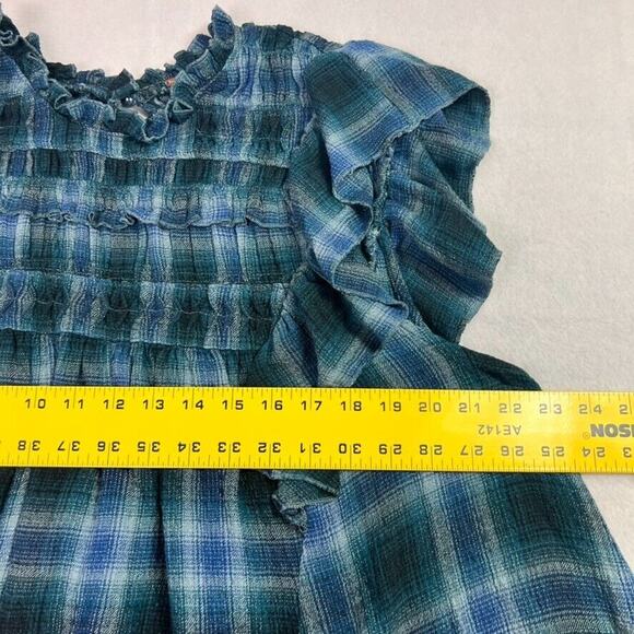 Free People Top Womens Medium Blue Not Your Average Girl Navy Ruffle Shoulder - Picture 5 of 11